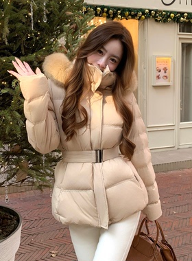 Baby61【清潭洞初雪】保暖90白鸭绒狐狸毛领大毛领两色收腰羽绒服
