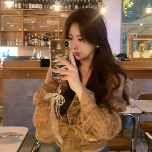 Baby61【西野暮色】性感妩媚法式镂空网纱两穿蕾丝上衣女2025新款