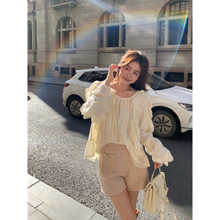 Baby61【塞纳湖畔】重工多裁片波西米亚风荷叶边蕾丝拼接上衣