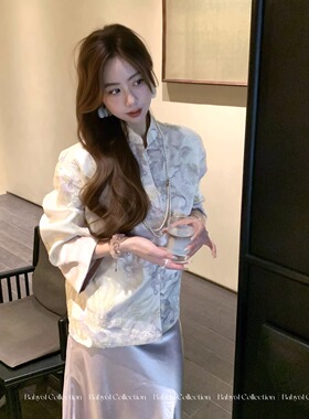 Baby61【花间集】新中式国风欧根纱刺绣提花上衣+缎光蕾丝半裙新