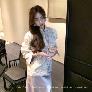 Baby61【花间集】新中式国风欧根纱刺绣提花上衣+缎光蕾丝半裙新