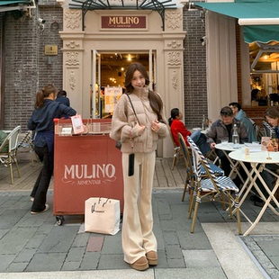 Baby61【暖意曲线】优雅显瘦加绒微喇松紧抽绳休闲裤