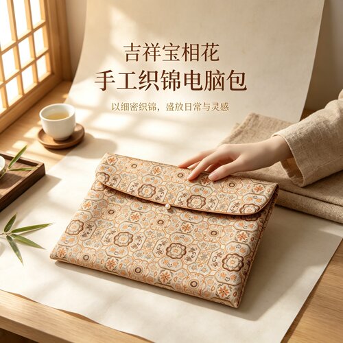 吉祥宝相花手工电脑内胆包