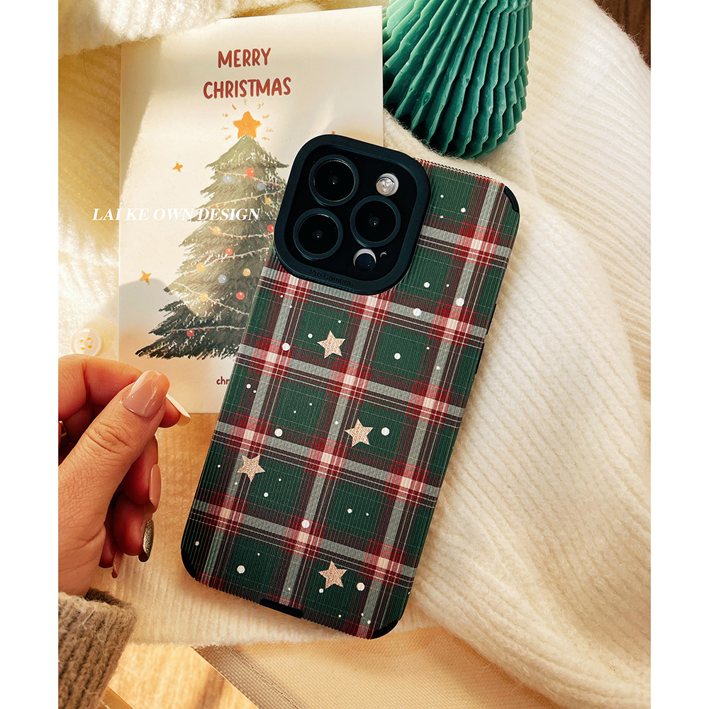 幸运星！原创春日绿色格子星星手机壳适用小米17华为mate70P80防摔苹果16promax手机保护套荣耀400