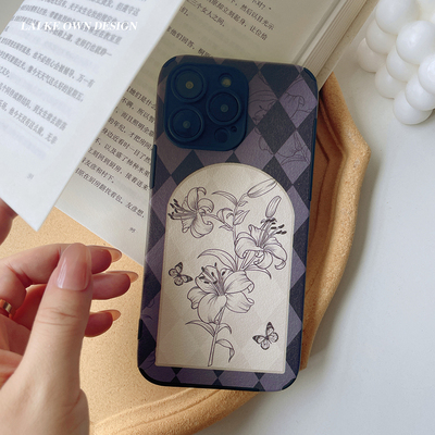 新中式百合花手机壳全包贴皮