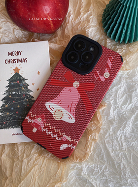 幸运降临！原创红色蝴蝶结铃铛圣诞节手机壳iphone16全包防摔苹果15华为nate60p70nova13新款红米k50vivoX200