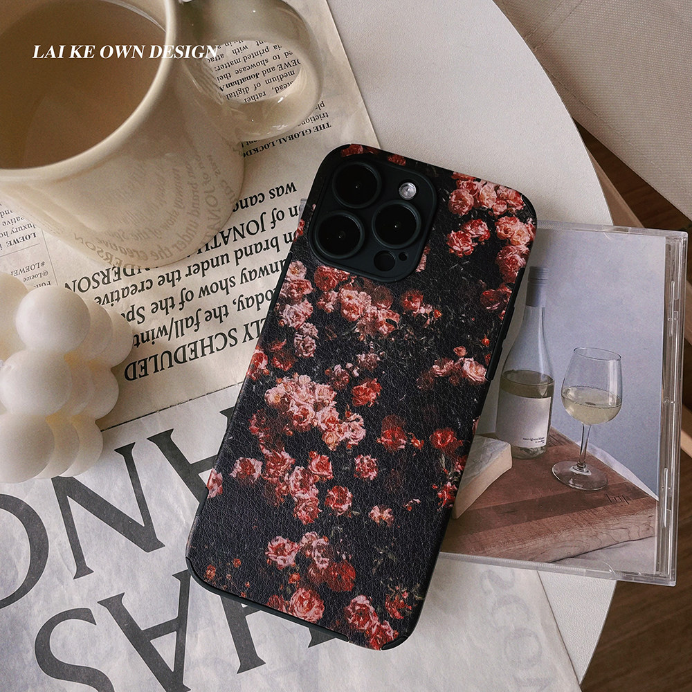 玫瑰庄园。ins风红色玫瑰苹果17手机壳16适用华为mate70p80荣耀400nova13贴皮软壳小米17promax新款vivoX300