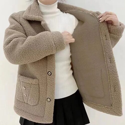 Fleece Thickened Lamb Wool Mother's Mid-length Coat Imitatio