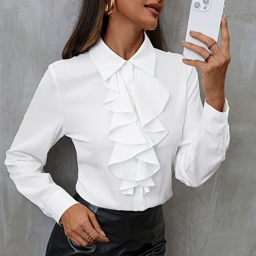 Loose-fit White Chiffon Blouse For Women, Professional Attir