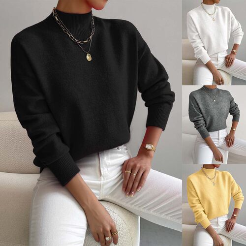 Women's Half-high llar Pullover Fashion Solid lor Loose Knit