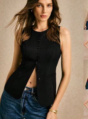 Women's mmuter Simple Fashion Button Solid lor Vest Casual R