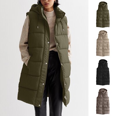 2026 Solid lor Mid-length Vest Hooded Women's Casual Fashion