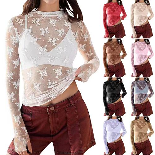2026 See-through Lace Mesh Multi-color Sexy Hot Girl rendy T