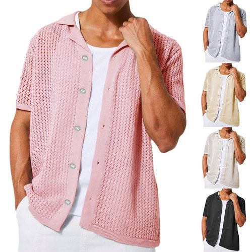 Men's Casual Knitted Men's Solid lor Lar Hollow Breathable M