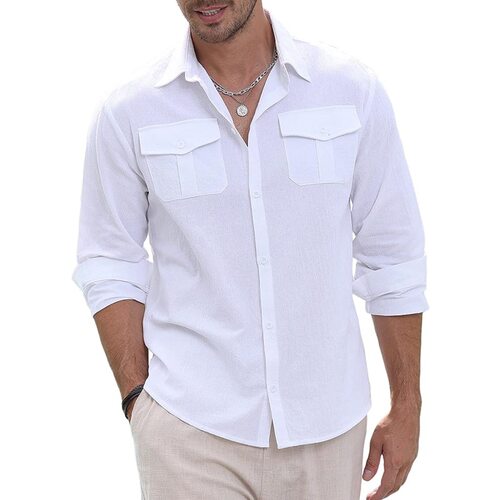 Men's Linen Buckle Beach Casual Solid lor tton