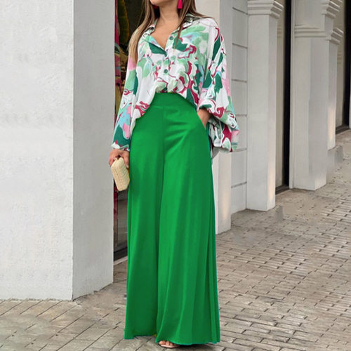 2025 Women's Clothing Station  Printed Elegant Wide Leg Pant