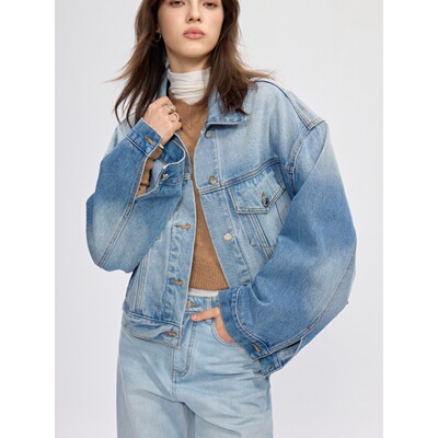 [high Quality] Blue Gradient Loose Denim Jacket Women's 2026
