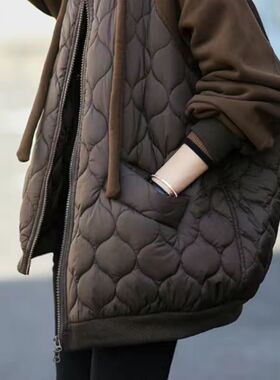 Large Size Hooded Spliced Down Thick at And Padded Jacket Fa