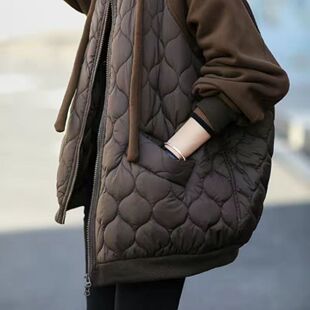 Large Size Hooded Spliced Down Thick at And Padded Jacket Fa