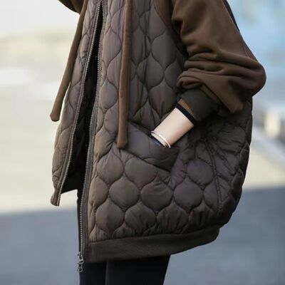 Large Size Hooded Spliced Down Thick at And Padded Jacket Fa
