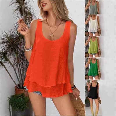 2026 Vest Strapless Sleeveless Double-layer Ear T-shirt Wome