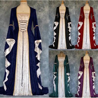 2026 Gold Velvet Strap Sleeve Retro Medieval Long Women's Dr