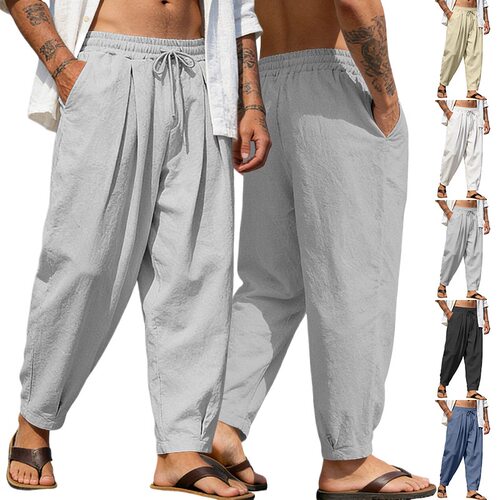 Men’s tton-linen Trousers, Solid lor, Breathable Hems, Idea