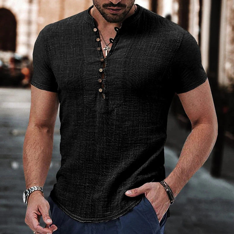 2026 Men’s Linen Casual Simple V-neck Everyday Wear图片