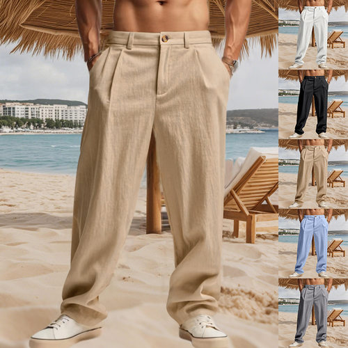 Men's Linen Casual Loose Breathable Belt Design Business Str