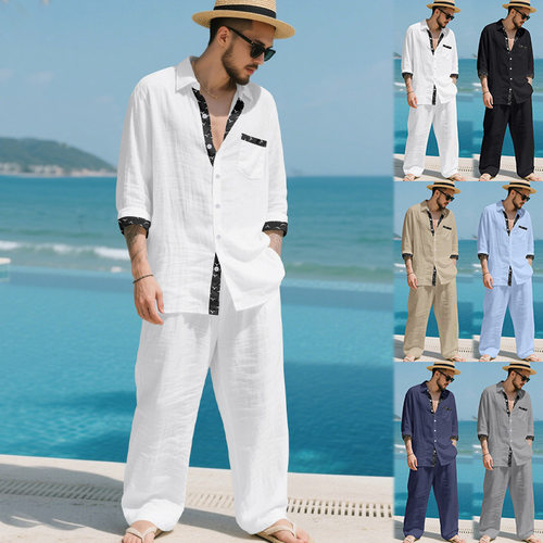 Spot Linen Men's Breathable Casual Old Money Style Shirt Pan