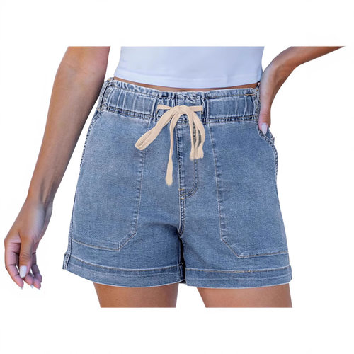 Temu Women’s Denim Shorts With Elastic Waist And Drawstring