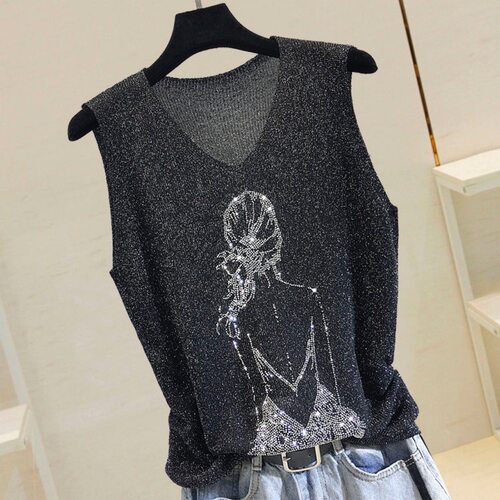 2026 Hot Bright Silk Sleeveless Vest Women's Outerwear V-nec