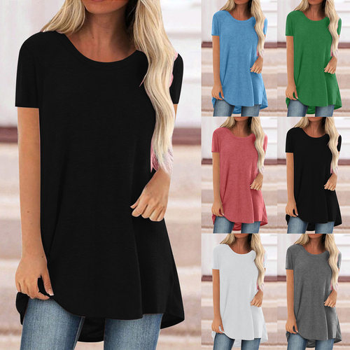 Hot Outfit Casual Large Size Mid-length Round Neck Short Sle