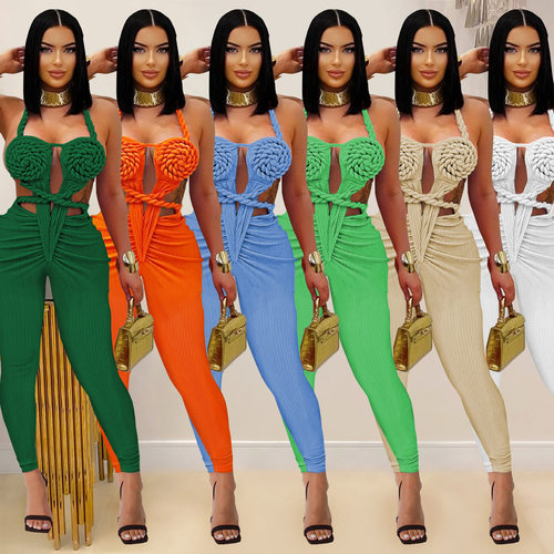 C7489 Fashion Women's Casual Sexy Halter Neck Backless Solid