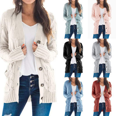 2026 Women’s Casual Cardigan Jacket Solid-color Cable-knit