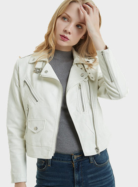 2026 Women's Short Lapel llar Button Pu Motorcycle Jacket Sm