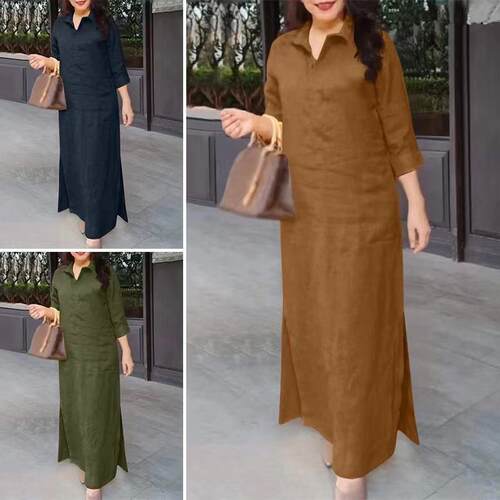 2026 Solid lor Lapel Simple Loose Casual Long