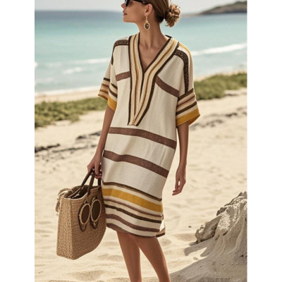 Spot Printing Striped Fashion Casual Loose Versatile V-neck