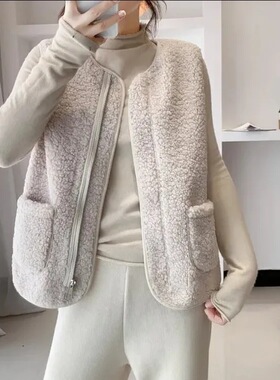 2026 Lamb Plush Vest Outer Wear at Retro Style Vest Women's
