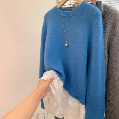 Sweet Style Round Neck Pullover Lace Splicing Women's 25-yea