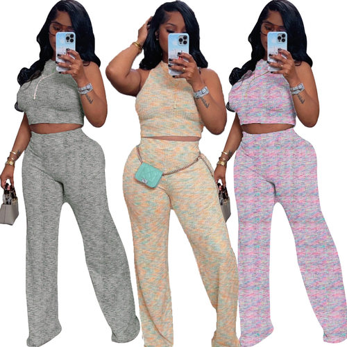 M3156 Women's Sleeveless Printed Wide-leg Trousers Two-piece