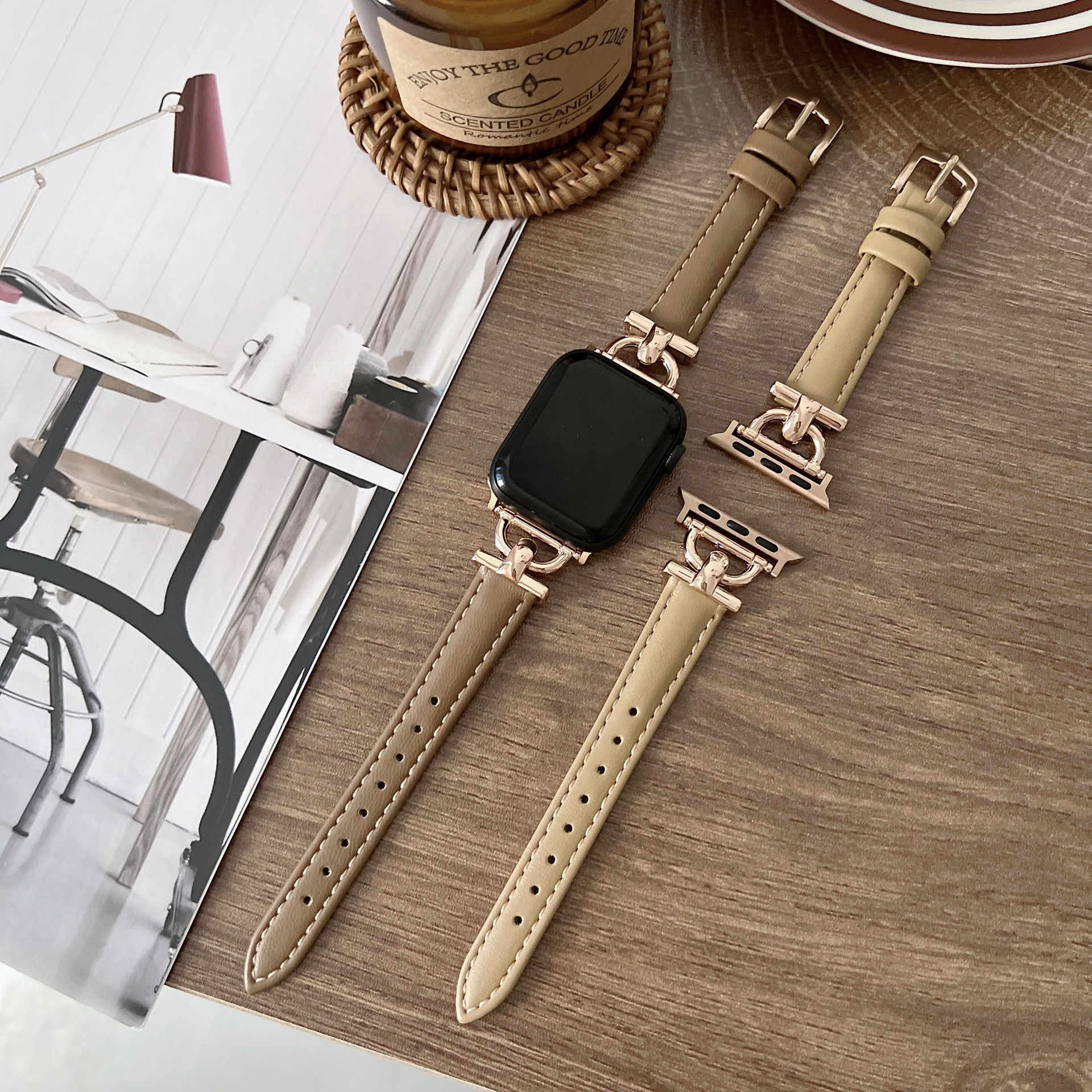 优雅玫金扣真皮高级适用iwatch78苹果手表带applewatch965410代se