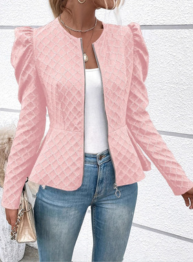 at Jacket Women's Zipper Plaid Elegant High-end Women's Clot