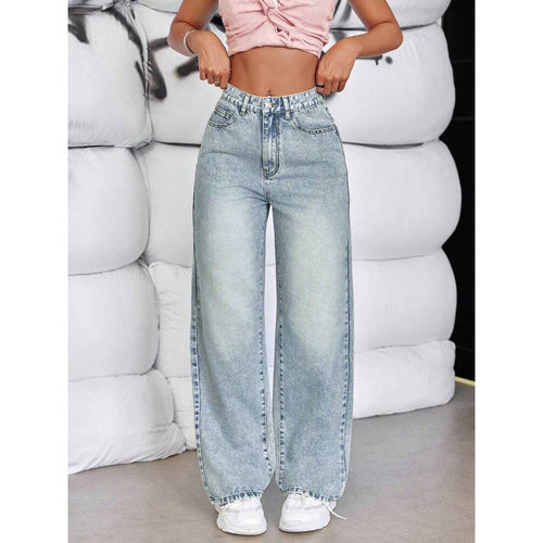 Women's Retro Dipped Women's High Waist Wide Leg Loose Strai