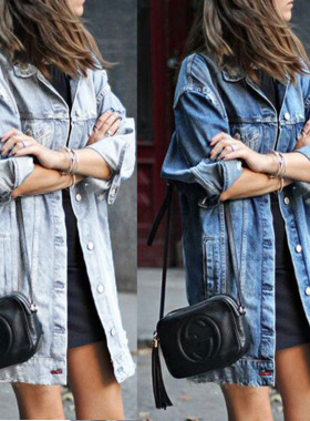 Large Size H Denim Women's Mid-length Denim Jacket  rendy