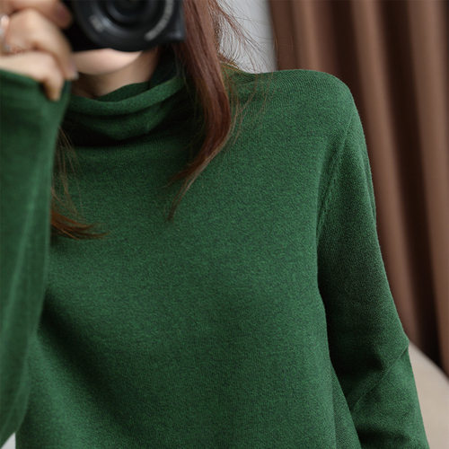 Solid lor Loose lored tton Turtleneck Pullover Women's Sweat