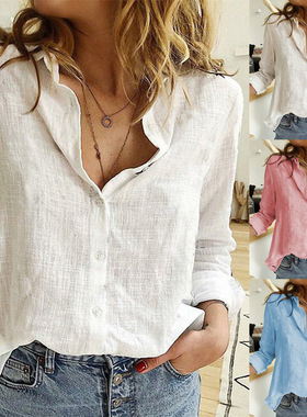 2025 Solid Color Casual Loose Long-sleeved Linen Shirt