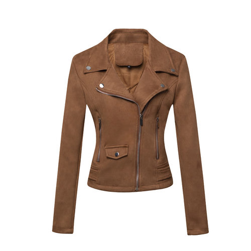 Women's Motorcycle Jacket, Women's Short, Slim Suede Leather