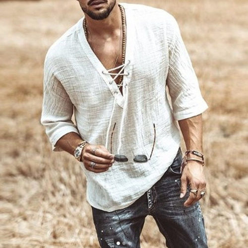 2026 Men's Chest Lace-up Mid-sleeve T-shirt