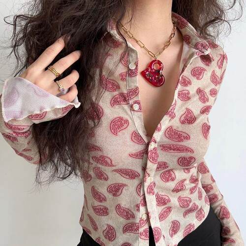 American Retro Fashion Slim llar Hot Girl Western Print Vers
